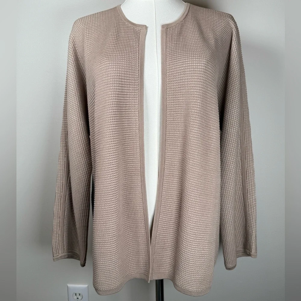 Eileen Fisher Silk Organic Cotton Open Front Cardigan Sweater Womens Size Large